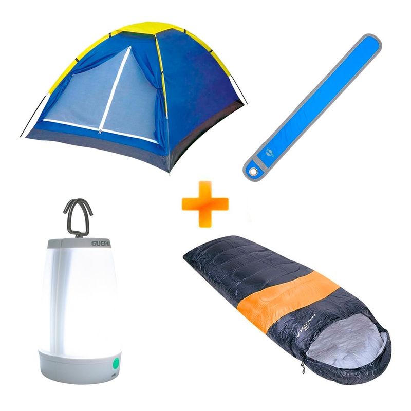 kit-camping-barraca-iglu-2-pessoas-azul-mor-saco-de-dormir-lampiao-sinalizador-z1