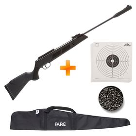 Carabina de Pressão Spring Black Hawk Fixxar 5.5mm com Gás Ram + Capa + Chumbinho + Alvos