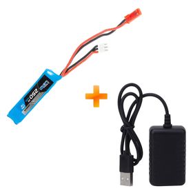 Bateria para AEP/Pistola Airsoft LiPo 7.4V - 2S 20C 250mAh + Carregador L2-USB - Leão Modelismo