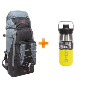 Mochila Cargueira Crampon 60 Litros Cinza - Trilhas e Rumos + Garrafa Sea To Summit 360º DEGREES 550ml Amarelo