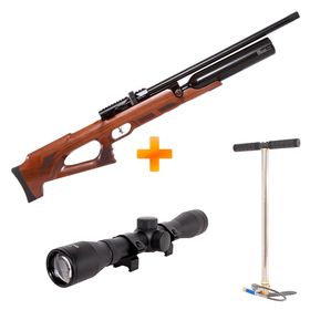 Carabina de Pressão PCP MX9 Sniper Wood Regulated 5.5mm - Aselkon + Bomba + Luneta 4x32