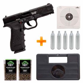 Pistola de Pressão a Gás GBB CO2 W119 Slide Metal 4.5mm c/ Blowback - WinGun + Maleta + 5 CO2 + 600 Esferas Aço + Alvos