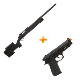 Rifle de Airsoft Spring Sniper M62 Black Double Eagle + Pistola PT92 CO2 Cybergun