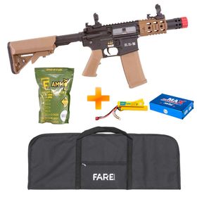 Rifle de Airsoft M4 Carbine RIS Compact SA-C10 Half Black/Tan Linha Core C-Series - Specna Arms + Capa + Bateria e Carregador + BB's