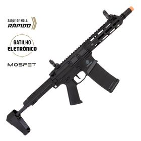 Rifle de Airsoft M4 PDW Punisher 1 AEG Preta Gatilho Eletrônico - Poseidon