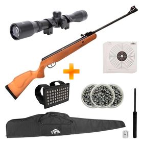 Carabina de Pressão CBC B19x Oxidada Madeira 5.5mm + Gás Ram + Luneta 4x32 + Capa + Chumbinho + Alvos