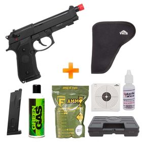 Super Combo Pistola de Airsoft a Gás Green Gas M92 6mm Full Metal Blowback - Rossi + Magazine Extra + Coldre + BBs + Maleta + Green Gas + Alvos