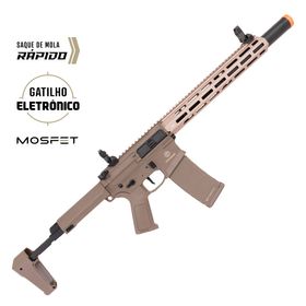 Rifle de Airsoft M4 PDW Punisher 5 Silencer AEG TAN Gatilho Eletrônico - Poseidon