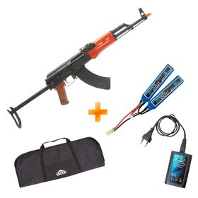 Rifle de Airsoft AEG RK-47 AKMS Wood Full Metal EVO+ Bateria Lipo 7.4v + Carregador + Capa