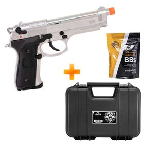 Pistola de Airsoft a Gás GBB Green Gás 92 A2 Silver QGK Blowback Full Metal – QGK + Maleta + BBs