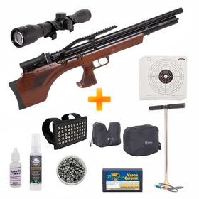 Super Combo - Carabina de Pressão PCP MX7 Wood Regulated 5.5mm - Aselkon + Bomba + Luneta 4x32