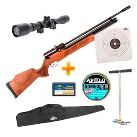 Carabina de Pressão PCP Puncher W 6.35mm - KRAL ARMS + Bomba + Luneta 4x32 + Capa + Chumbinho + Alvos