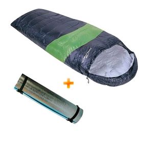 Kit Saco de Dormir Viper Preto e Verde + Isolante Térmico E.V.A. Aluminizado - Nautika