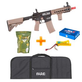 Rifle de Airsoft M4 Carbine Keymod SA-E08 Half Black/Tan Linha EDGE E-Series - Specna Arms + Capa + Bateria e Carregador + BB's