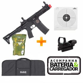 Rifle de Airsoft AEG M4 AR15 Neptune PDW M-Lok – Rossi + Red Dot + Capa + Bateria + Carregador + BB's + Alvos