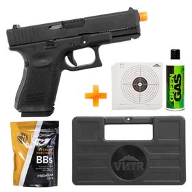 Pistola de Airsoft a Gás GBB Green Gas G19 GEN5 BK Blowback Full Metal – WE + Case + Green Gás + BB's + Alvos