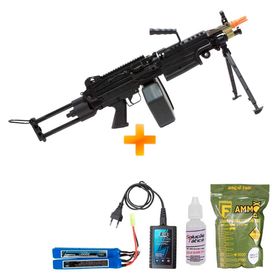 Rifle de Suporte Airsoft M249-PARA Metralhadora Full Metal AEG - A&K + Bateria e Carregador + BBs