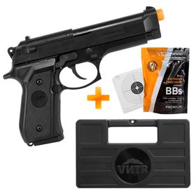 Pistola de Airsoft Spring S92 6mm M92 - QGK + BBs + Alvo + Maleta