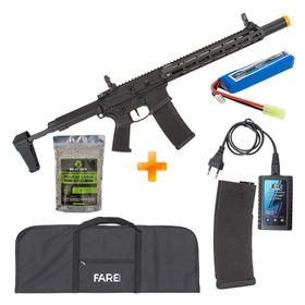 Rifle de Airsoft M4 M904D Gatilho Eletrônico - D.E. Armory + Capa + Bateria + Carregador + Magazine Extra + BB's