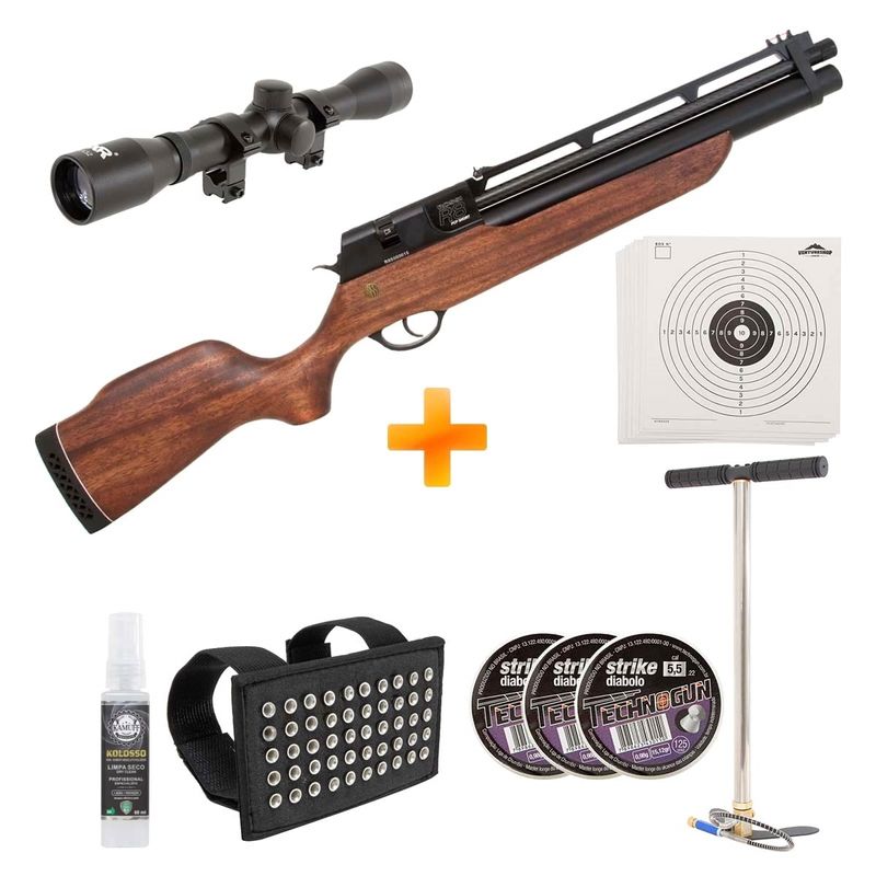 super-combo-carabina-de-pressao-pcp-rossi-r8-short-5-5mm-bomba-luneta-4x32-chumbinho-alvos-z8