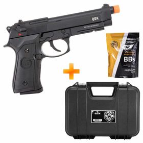 Pistola de Airsoft á Gás GBB Green Gás QGK 92 A1 Blowback Full Metal - QGK + Maleta + BBs