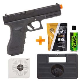 Pistola de Airsoft a Gás GBB Green Gas G18C Blowback 6.0mm – KSC-KWA + Case + Green Gás + BB's + Alvos