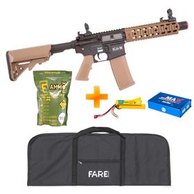 Rifle de Airsoft M4 Carbine RIS CQB Silencer SA-C05 Half Black/Tan Linha Core C-Series - Specna Arms + Capa + Bateria e Carregador + BB's
