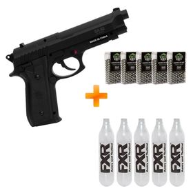 Pistola de Pressão a Gás CO2 SA P92 Swiss Arms 4.5mm + 5 Caixinhas de Esferas de Aço + 5 Cilindros CO2