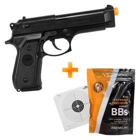Pistola de Airsoft Spring S92 6mm M92 - QGK + BBs + Alvos