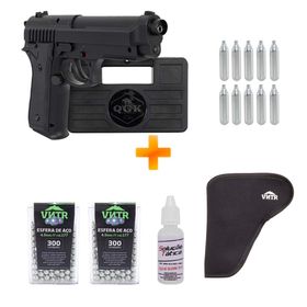 Pistola de Pressão a Gás CO2 PT92 4.5mm - QGK + Maleta + Coldre + Co2 + Esferas de Aço