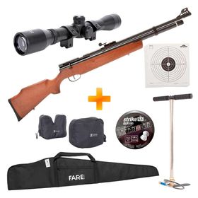 Carabina de Pressão PCP B57 Madeira 5.5mm CBC + Bomba + Luneta + Sand Bag + Capa + Chumbinho + Alvos