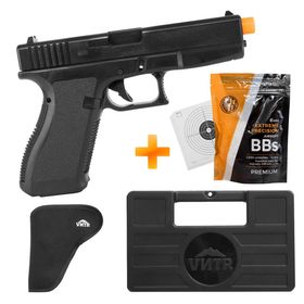 Pistola de Airsoft Spring S23 6mm G23 - QGK + BBs + Maleta + Alvos + Coldre