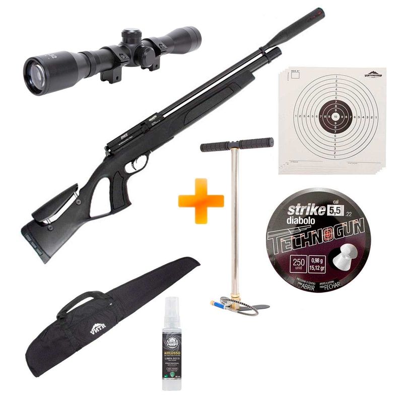 carabina-de-pressao-pcp-gamo-coyote-black-whisper-5-5mm-bomba-luneta-4x32-capa-chumbinho-alvos-z17