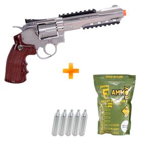 Revolver de Airsoft Wingun W702S 6" CO2 Full Metal - Rossi + BBs + 5 CO2