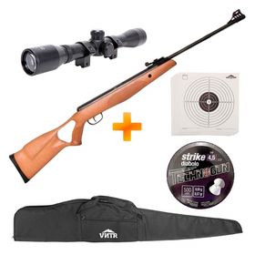 Carabina de Pressão CBC B19Z Nitro Oxidada Madeira 4.5mm + Luneta 4x32 + Capa + Chumbinho + Alvos