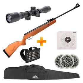 Carabina de Pressão CBC B19x Oxidada Madeira 5.5mm + Luneta 4x32 + Porta Chumbinho + Capa + Chumbinho + Alvos