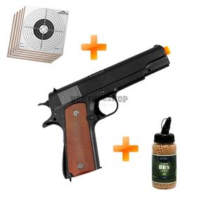 Pistola de Airsoft Full Metal Colt 1911 + BBs + Alvos