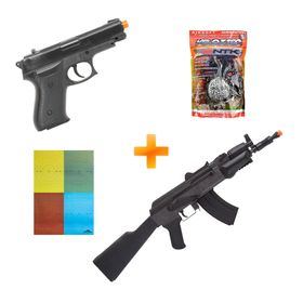 Pistola de Airsoft P99 Spring Vigor + AK Spetsnaz Spring Cybergun + BBS + Alvos
