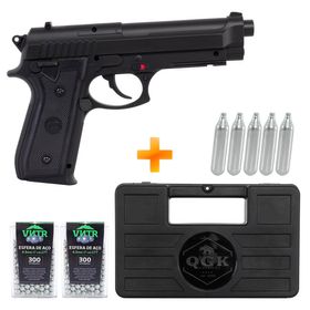 Pistola de Pressão a Gás CO2 PT92 4.5mm - QGK + CO2 + Esferas de Aço