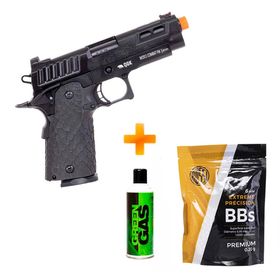 Pistola de Airsoft a Gás GBB Green Gás M1911 Combat Full Metal Blowback – QGK + BBs + Green Gás