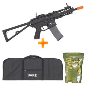 Rifle de Airsoft Elétrico AEG PDW Full Metal FM-10 6mm – QGK + BBs + Capa