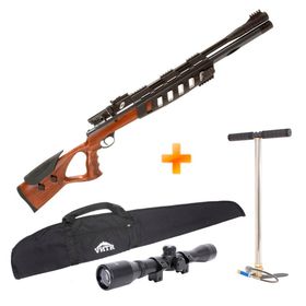 Carabina de Pressão PCP Sentry Madeira 5.5mm CBC + Bomba Manual + Capa + Luneta 4X32