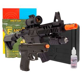 Rifle de Airsoft AEG CQB M4 M805A + Lanterna + Red Dot Fake - Double Eagle + Pistola de Airsoft P1918 Spring - Vigor + Case + Alvo + BBs + Silicone