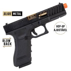 Pistola de Airsoft a Gás GBB Green Gas PBW-W17BG Full Black/Gold G17 – Poseidon