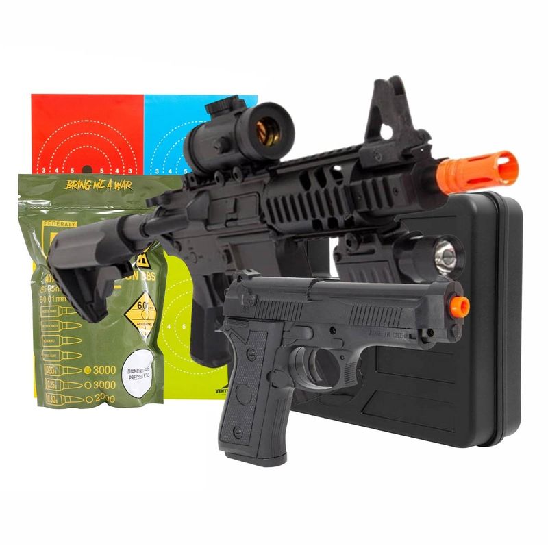 pistola-de-airsoft-p92-038-spring-–-vigor-rifle-de-airsoft-aeg-cqb-m4-m805a-lanterna-red-dot-fake-double-eagle-case-bbs-alvo-z6