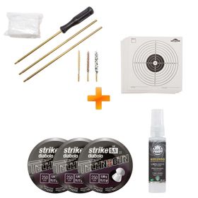 Kit de Limpeza Carabina de Pressão 5.5mm - Aurok + Chumbinho + kamuff + Alvos