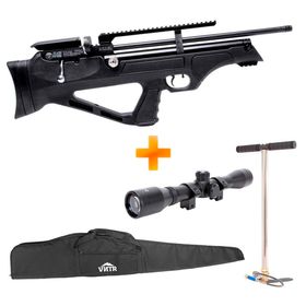 Carabina de Pressão PCP Hatsan Flashpup Synt 5.5mm + Bomba Manual + Capa + Luneta 4x32