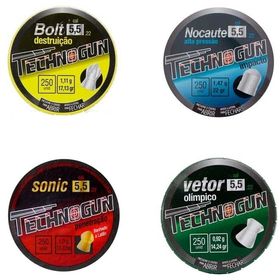 Kit Chumbinho Technogun 5.5mm Bolt Destruição + Nocaute + Sonic + Vetor Olímpico