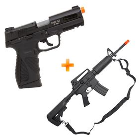Pistola de Airsoft CO2 PT24/7 G2 GBB Slide Metal Cybergun + Rifle AEG M4A1 Double Eagle