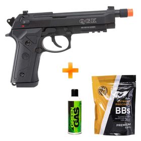 Pistola de Airsoft a Gás GBB Green Gas QGK 92 A3 BK Blowback Full Metal – QGK + BBs + Green Gás